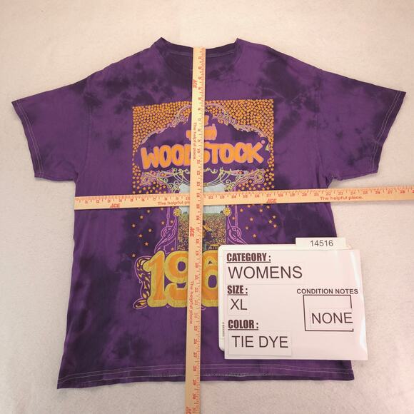 Woodstock 1969 Short Sleeve Crew Neck Graphic Shirt Womens Size XL Tie Dye - Picture 5 of 9